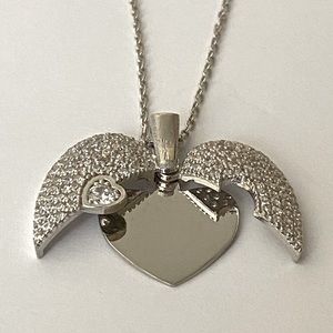 925 Silver double heart initial name cz necklace